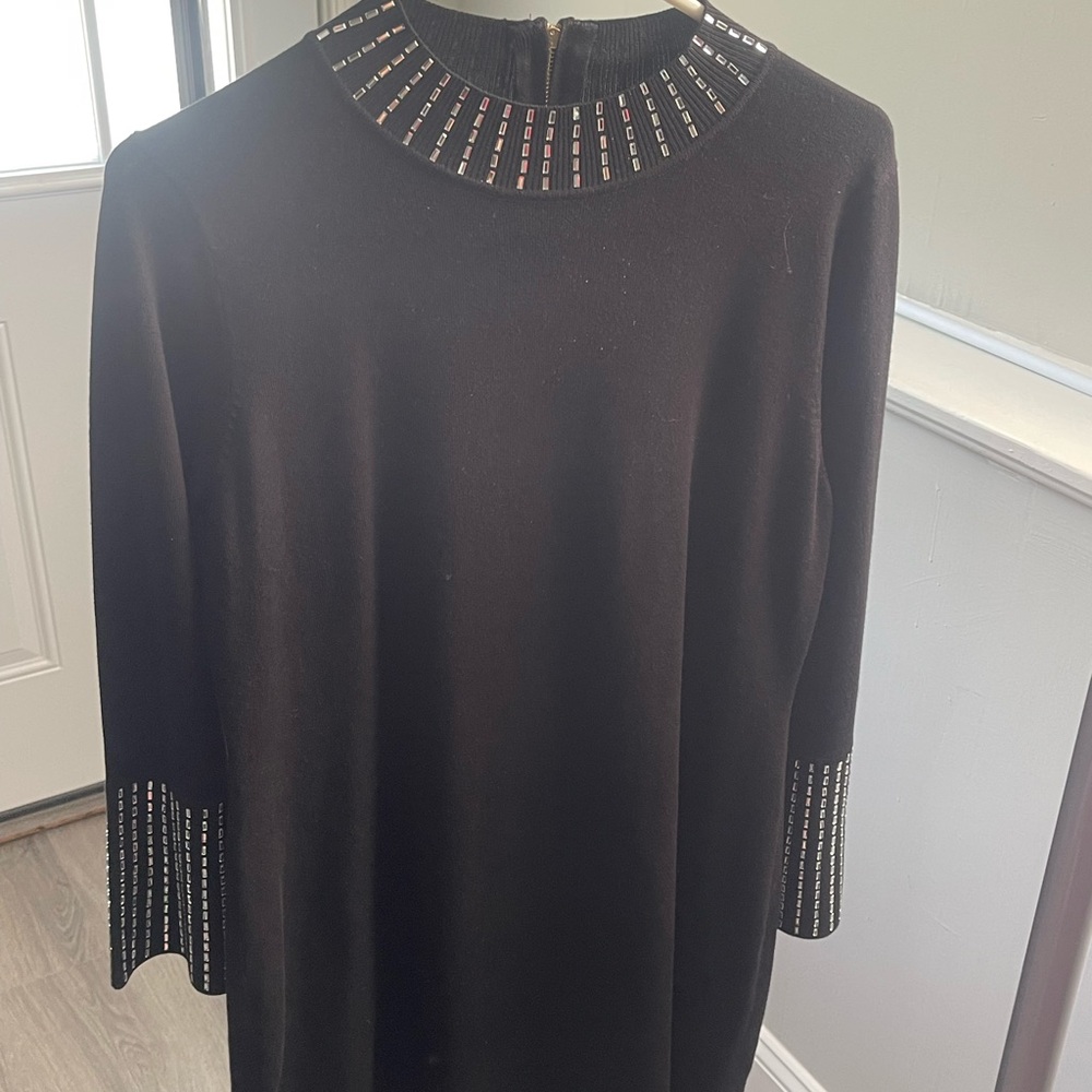 Calvin Klein Black Dress with Embellished Neckline